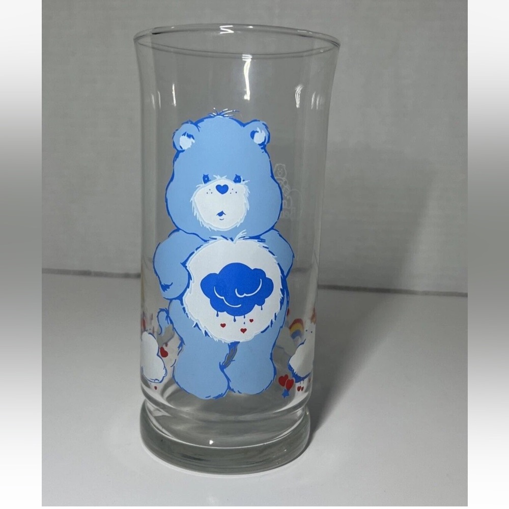 Vintage Care Bears Grumpy Bear Blue 6" Drinking Glass Tumbler Pizza Hut